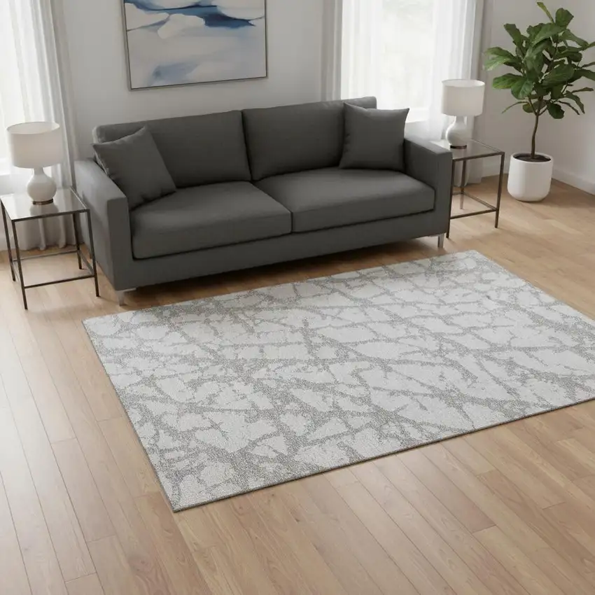 Silver And Gray Abstract Washable Area Rug With UV Protection Photo 2