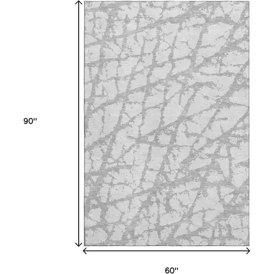 Silver And Gray Abstract Washable Area Rug With UV Protection Photo 7