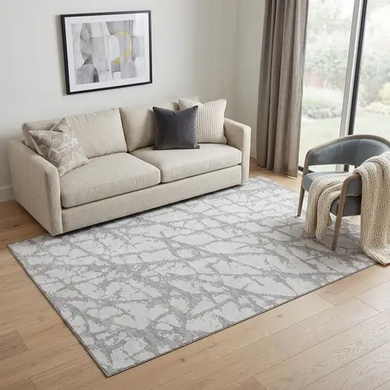 Silver And Gray Abstract Washable Area Rug With UV Protection Photo 1