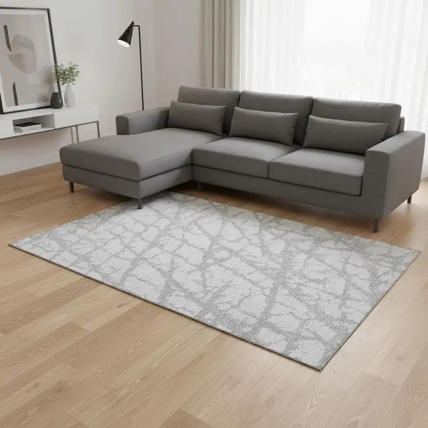 Silver And Gray Abstract Washable Area Rug With UV Protection Photo 2