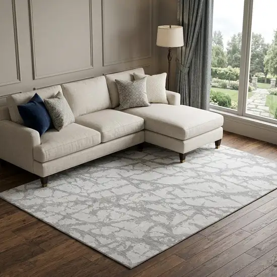 Silver And Gray Abstract Washable Area Rug With UV Protection Photo 1