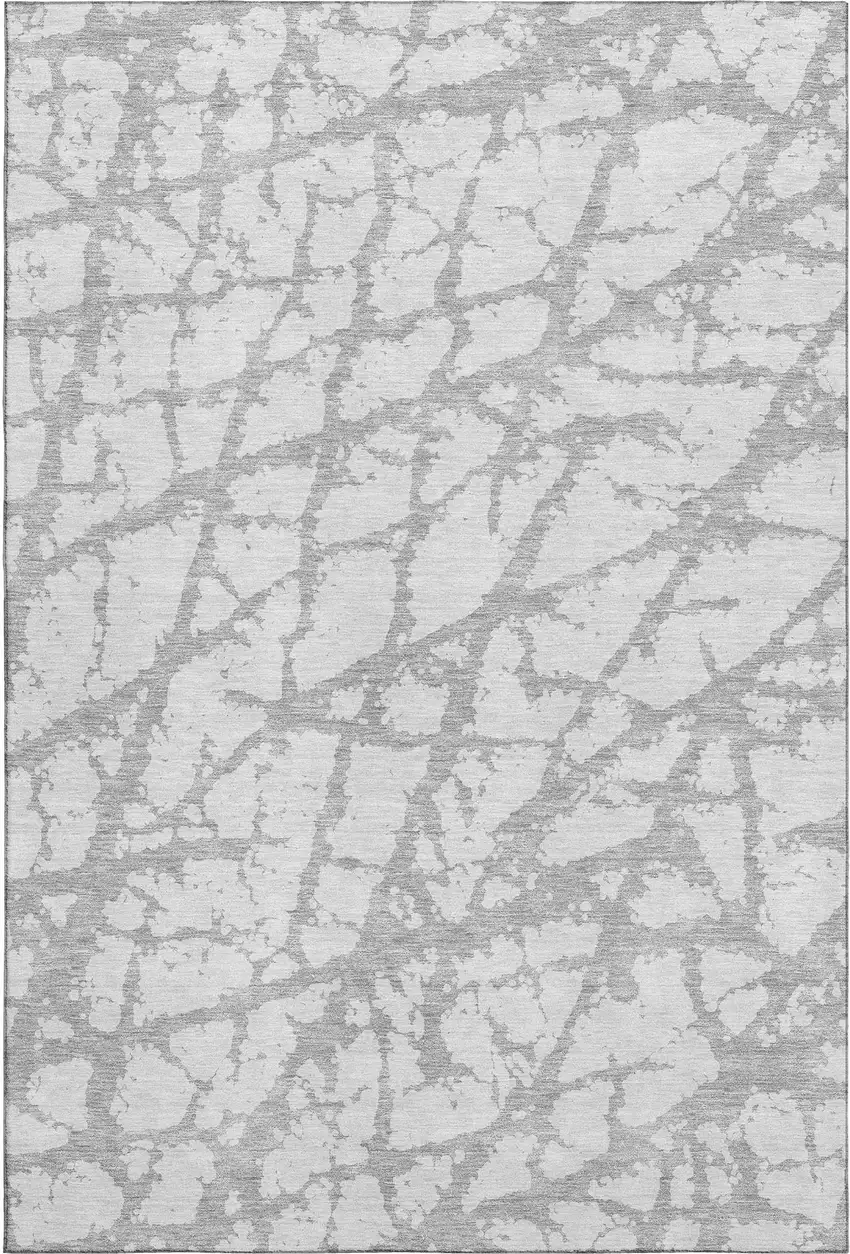 Silver And Gray Abstract Washable Area Rug With UV Protection Photo 1