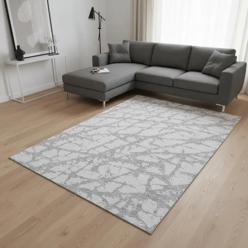 Silver And Gray Abstract Washable Area Rug With UV Protection Photo 2