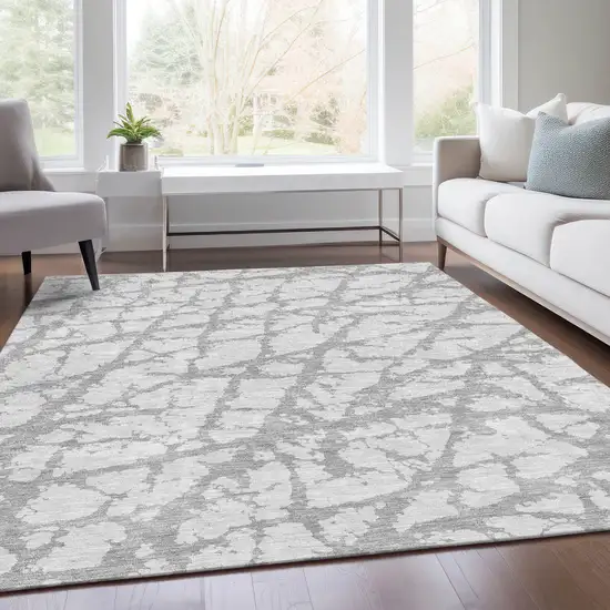 Silver And Gray Abstract Washable Area Rug With UV Protection Photo 6