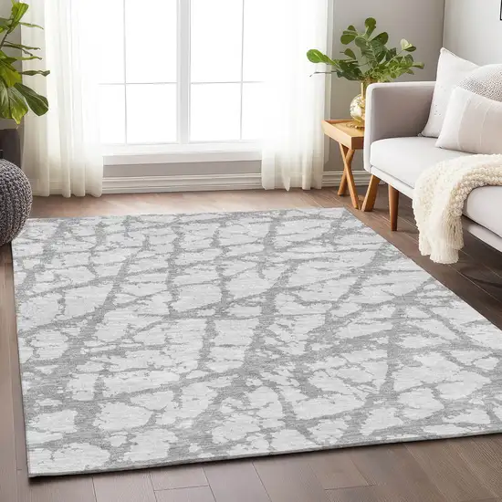 Silver And Gray Abstract Washable Area Rug With UV Protection Photo 5