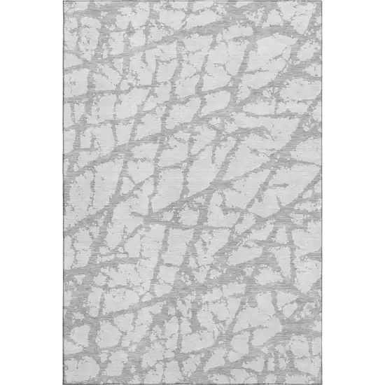 Silver And Gray Abstract Washable Area Rug With UV Protection Photo 1