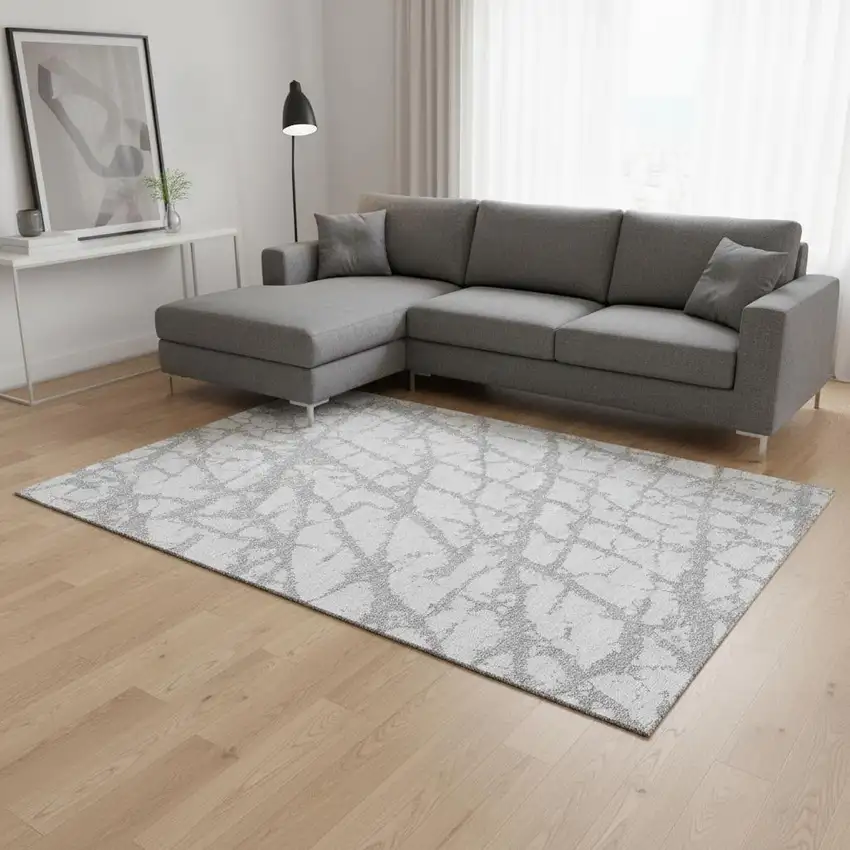Silver And Gray Abstract Washable Area Rug With UV Protection Photo 2