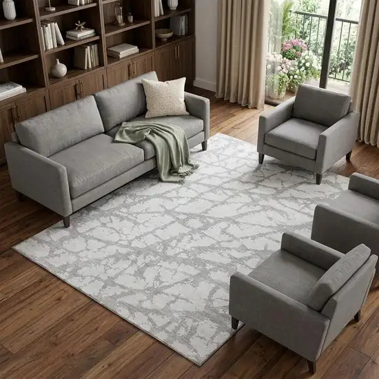 Silver And Gray Abstract Washable Area Rug With UV Protection Photo 1