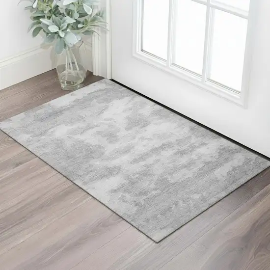 Silver And Gray Abstract Washable Area Rug With UV Protection Photo 2