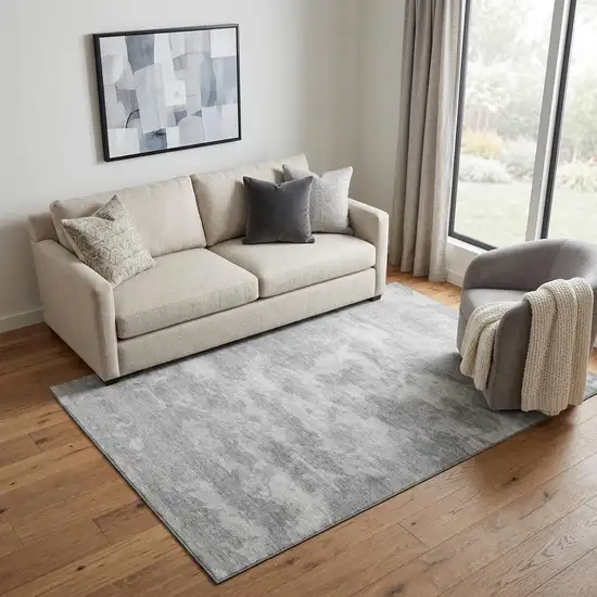 Silver And Gray Abstract Washable Area Rug With UV Protection Photo 1