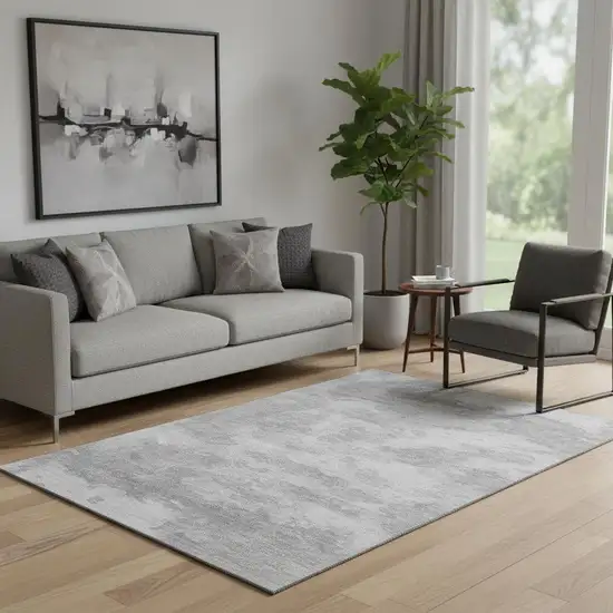Silver And Gray Abstract Washable Area Rug With UV Protection Photo 2