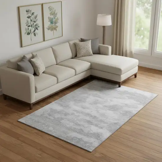 Silver And Gray Abstract Washable Area Rug With UV Protection Photo 2