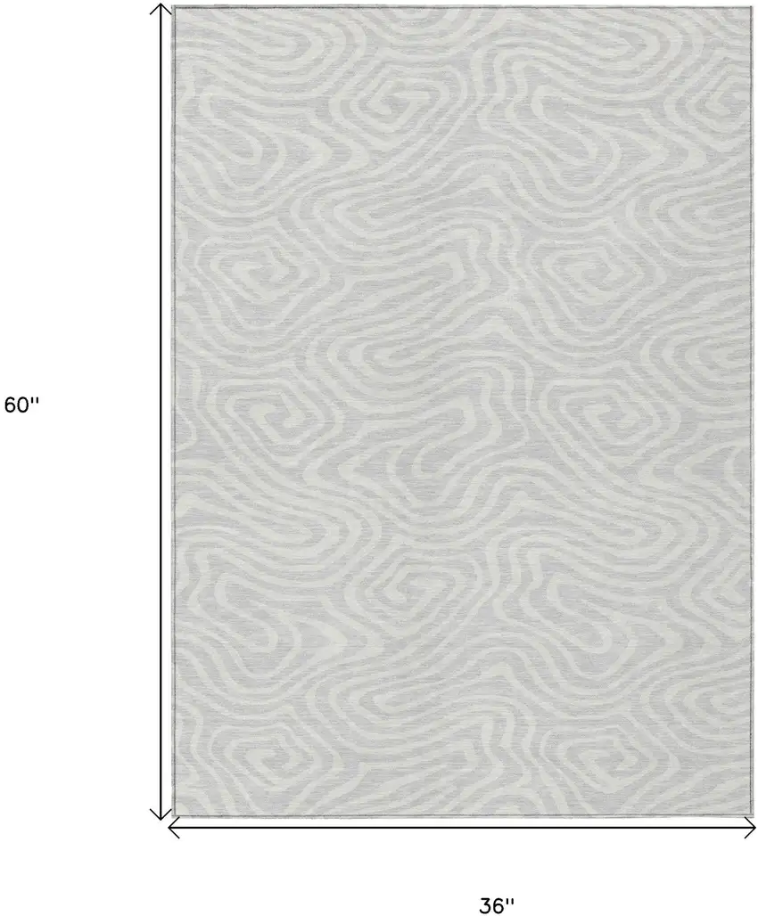 Silver And Gray Abstract Washable Indoor Outdoor Area Rug Photo 3