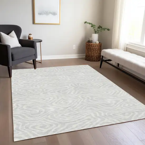 Silver And Gray Abstract Washable Indoor Outdoor Area Rug Photo 9