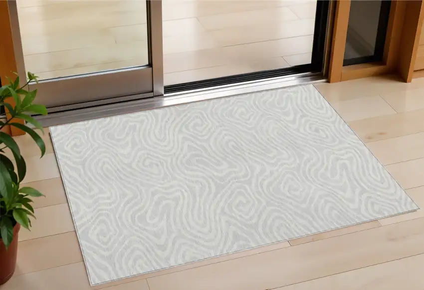 Silver And Gray Abstract Washable Indoor Outdoor Area Rug Photo 1