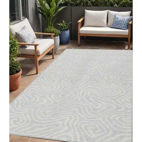 Silver And Gray Abstract Washable Indoor Outdoor Area Rug Photo 1