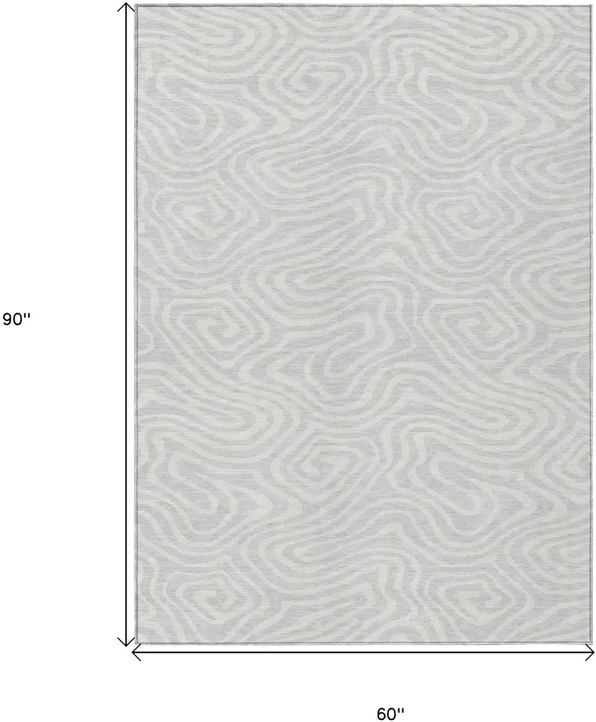 Silver And Gray Abstract Washable Indoor Outdoor Area Rug Photo 3