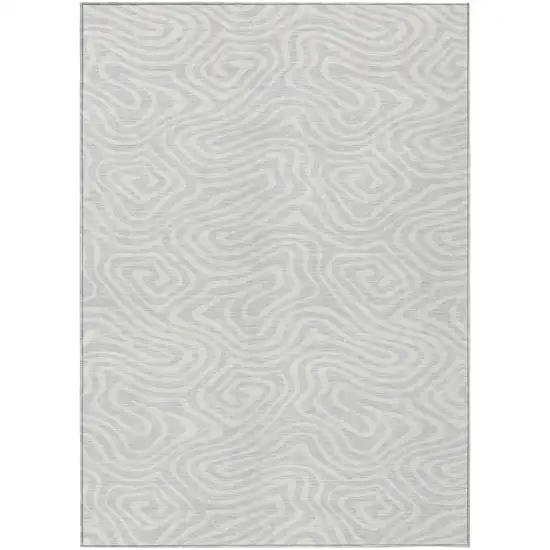 Silver And Gray Abstract Washable Indoor Outdoor Area Rug Photo 2