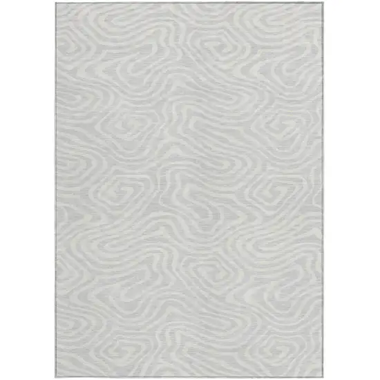 Silver And Gray Abstract Washable Indoor Outdoor Area Rug Photo 6