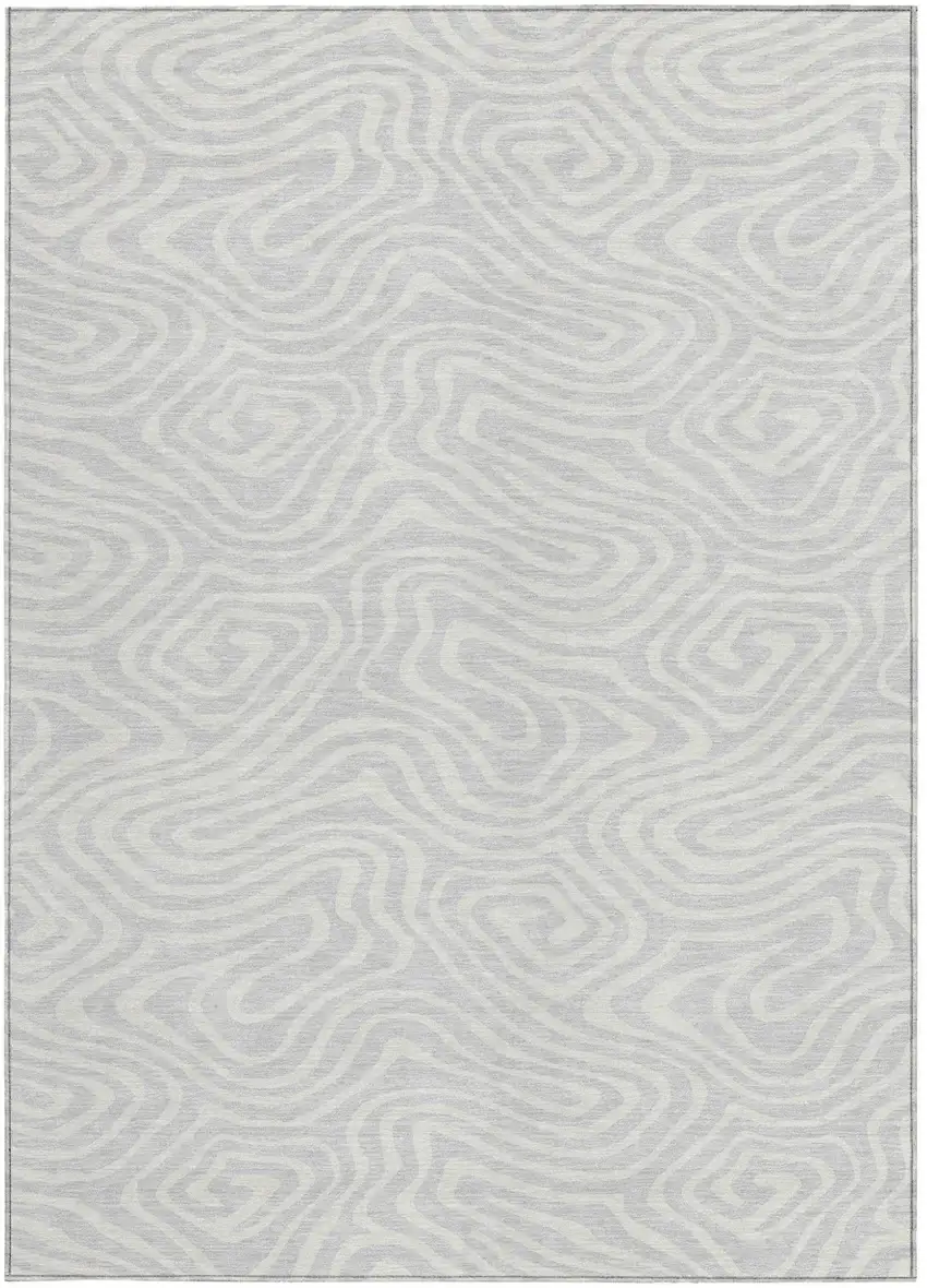Silver And Gray Abstract Washable Indoor Outdoor Area Rug Photo 6