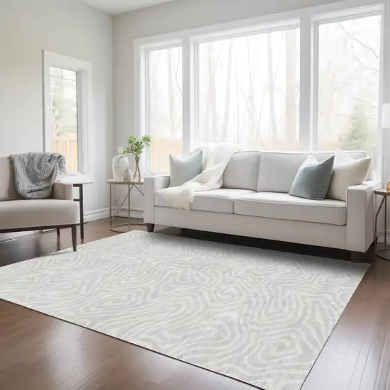 Silver And Gray Abstract Washable Indoor Outdoor Area Rug Photo 9