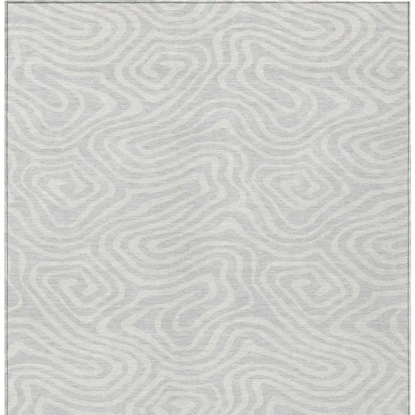 Silver And Gray Abstract Washable Indoor Outdoor Area Rug Photo 7