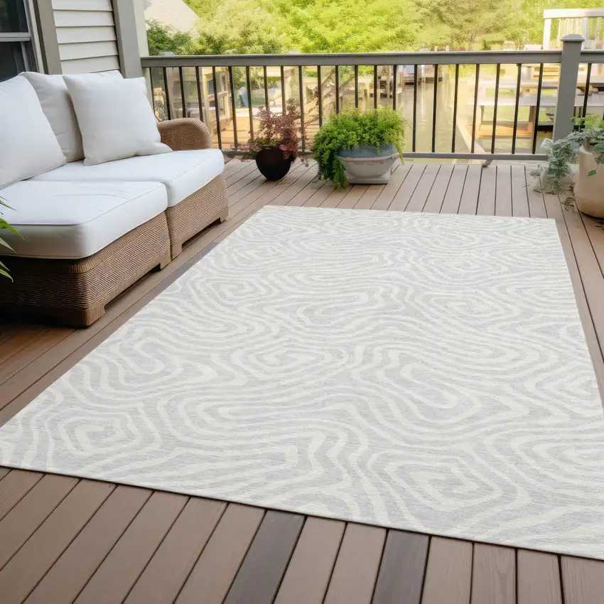 Silver And Gray Abstract Washable Indoor Outdoor Area Rug Photo 8