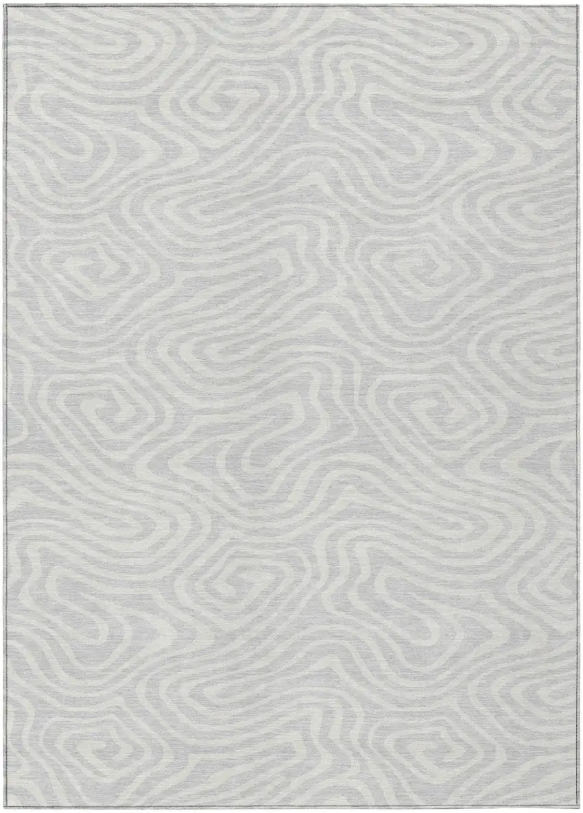 Silver And Gray Abstract Washable Indoor Outdoor Area Rug Photo 2