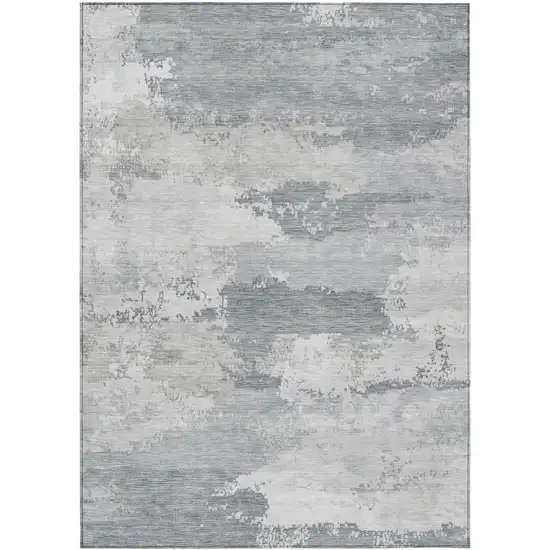 Silver And Gray Abstract Washable Indoor Outdoor Area Rug Photo 7