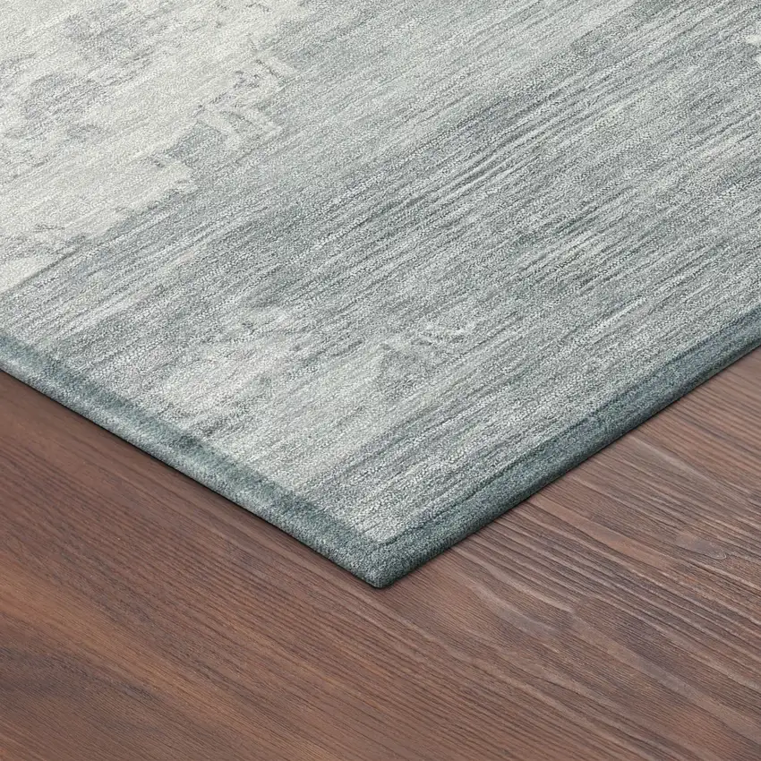 Silver And Gray Abstract Washable Indoor Outdoor Area Rug Photo 9