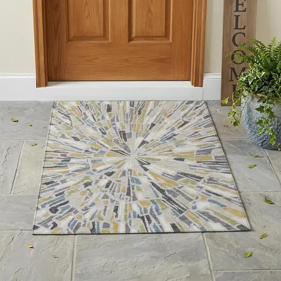 Silver And Gray Abstract Washable Indoor Outdoor Area Rug Photo 1