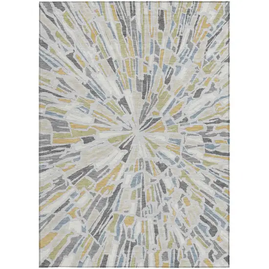 Silver And Gray Abstract Washable Indoor Outdoor Area Rug Photo 4