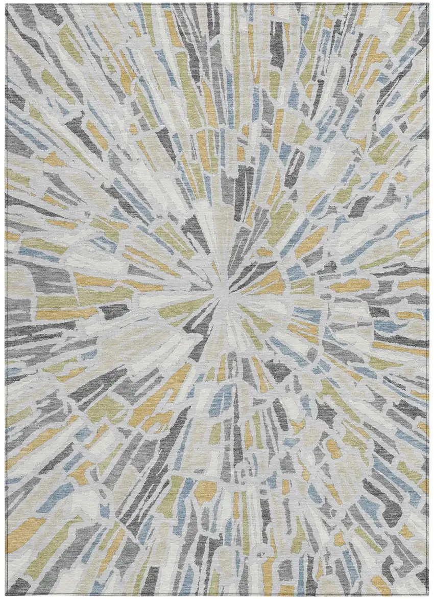 Silver And Gray Abstract Washable Indoor Outdoor Area Rug Photo 4