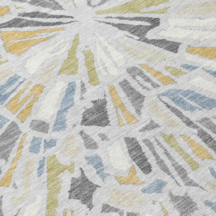 Silver And Gray Abstract Washable Indoor Outdoor Area Rug Photo 6