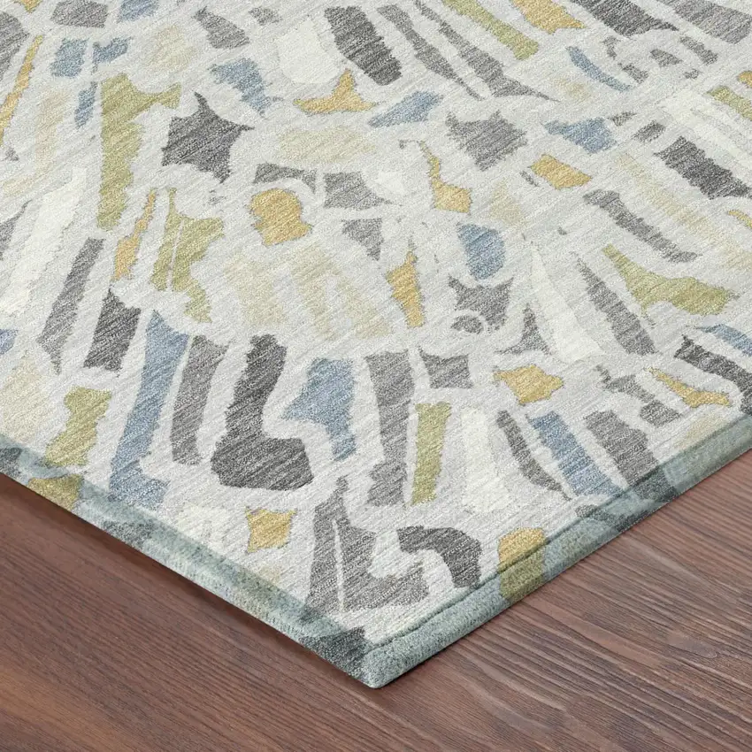Silver And Gray Abstract Washable Indoor Outdoor Area Rug Photo 5