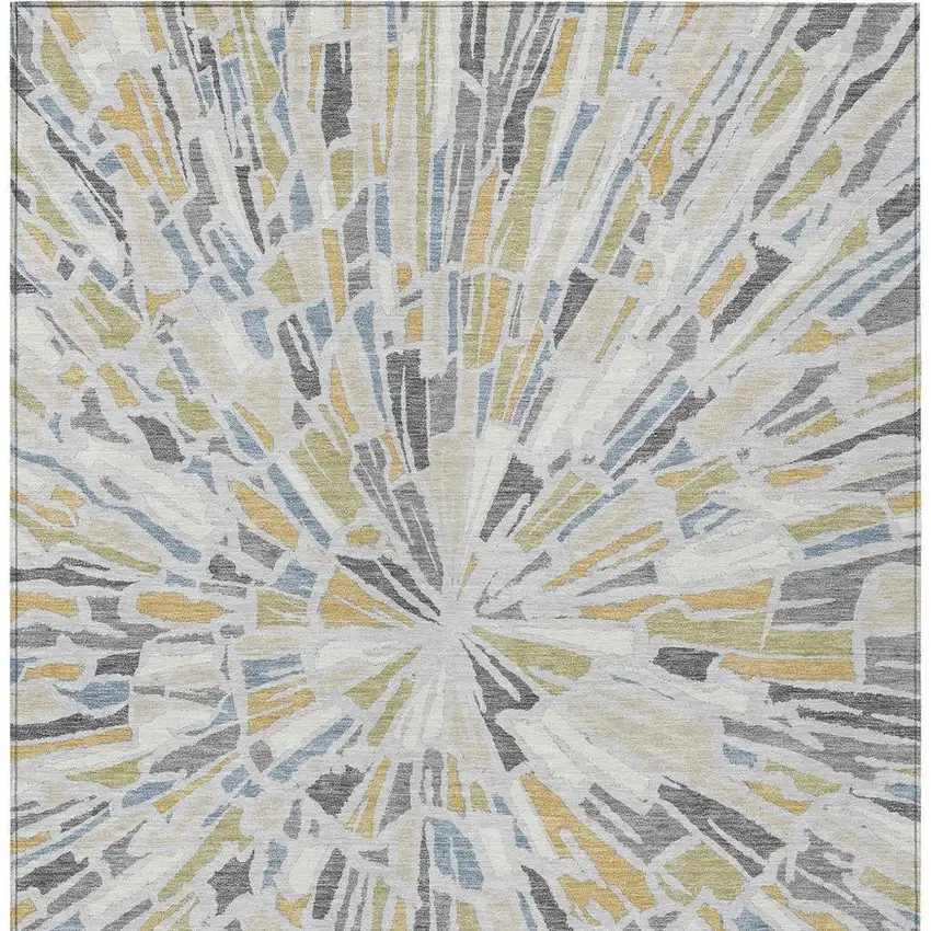 Silver And Gray Abstract Washable Indoor Outdoor Area Rug Photo 4