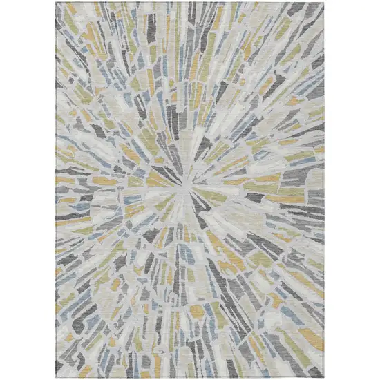 Silver And Gray Abstract Washable Indoor Outdoor Area Rug Photo 2