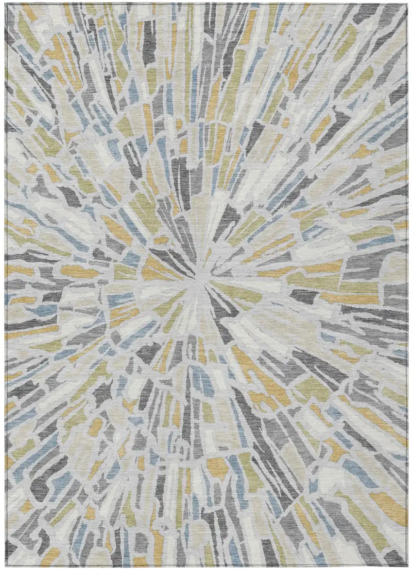 Silver And Gray Abstract Washable Indoor Outdoor Area Rug Photo 2