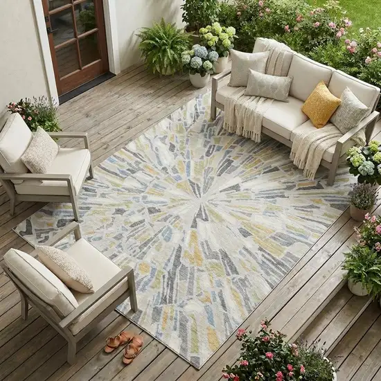 Silver And Gray Abstract Washable Indoor Outdoor Area Rug Photo 1