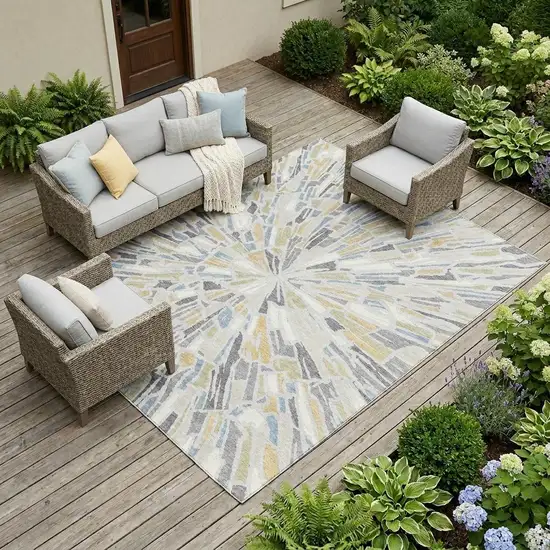 Silver And Gray Abstract Washable Indoor Outdoor Area Rug Photo 1