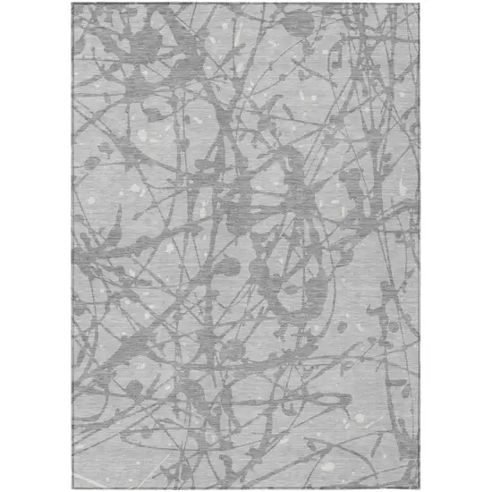Silver And Gray Abstract Washable Indoor Outdoor Area Rug Photo 1