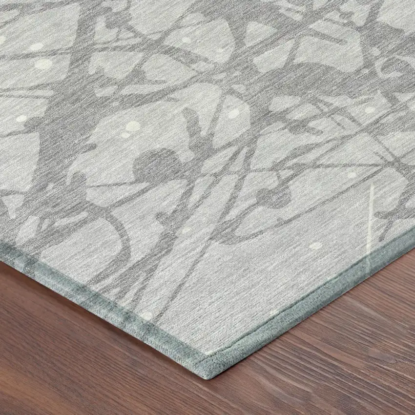 Silver And Gray Abstract Washable Indoor Outdoor Area Rug Photo 4