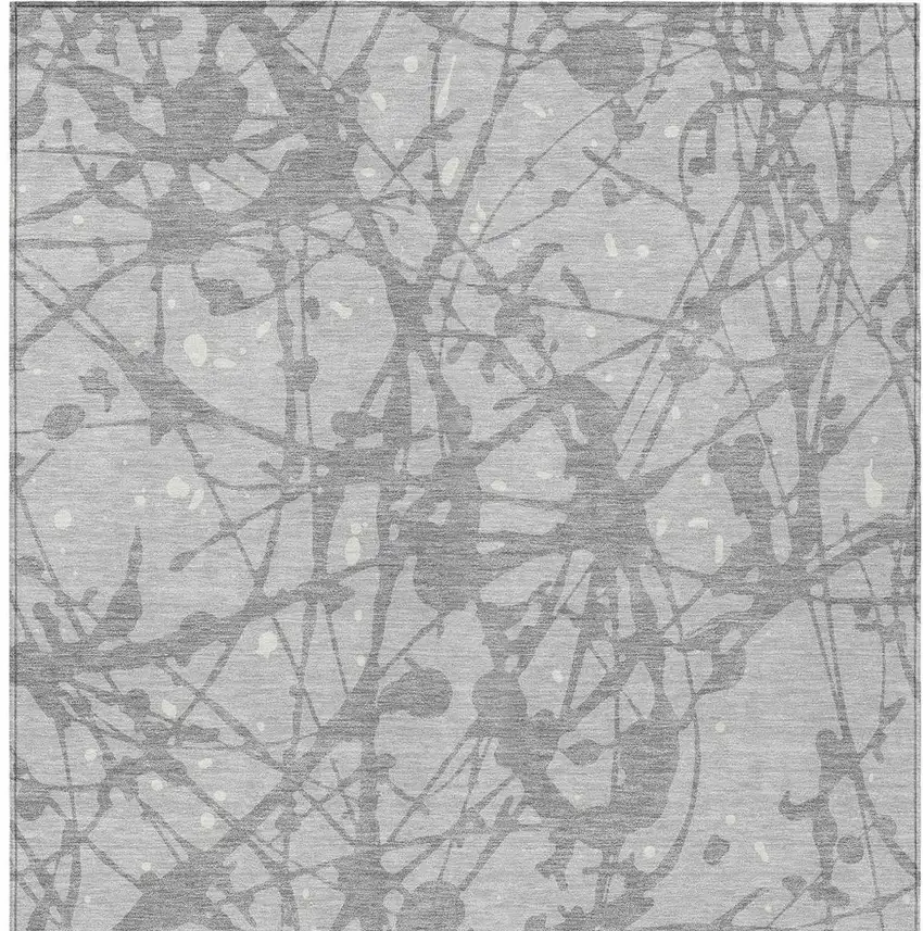 Silver And Gray Abstract Washable Indoor Outdoor Area Rug Photo 3