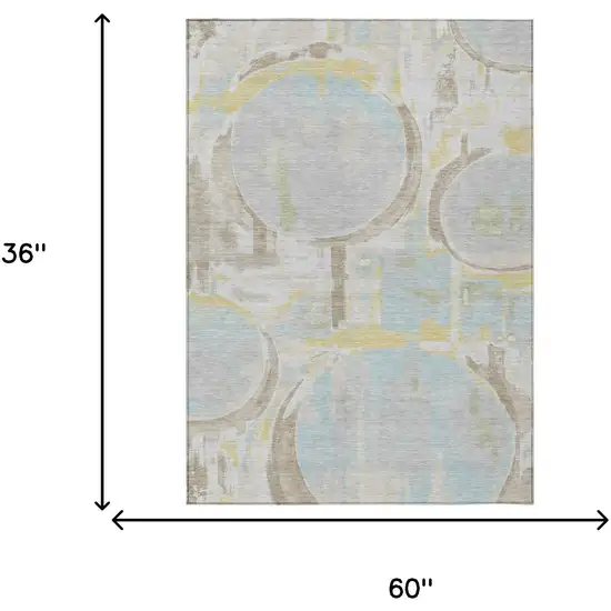 Silver And Gray Abstract Washable Indoor Outdoor Area Rug Photo 6