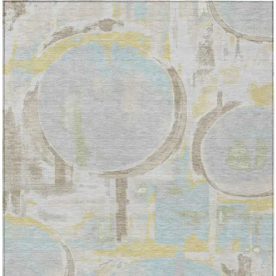 Silver And Gray Abstract Washable Indoor Outdoor Area Rug Photo 1