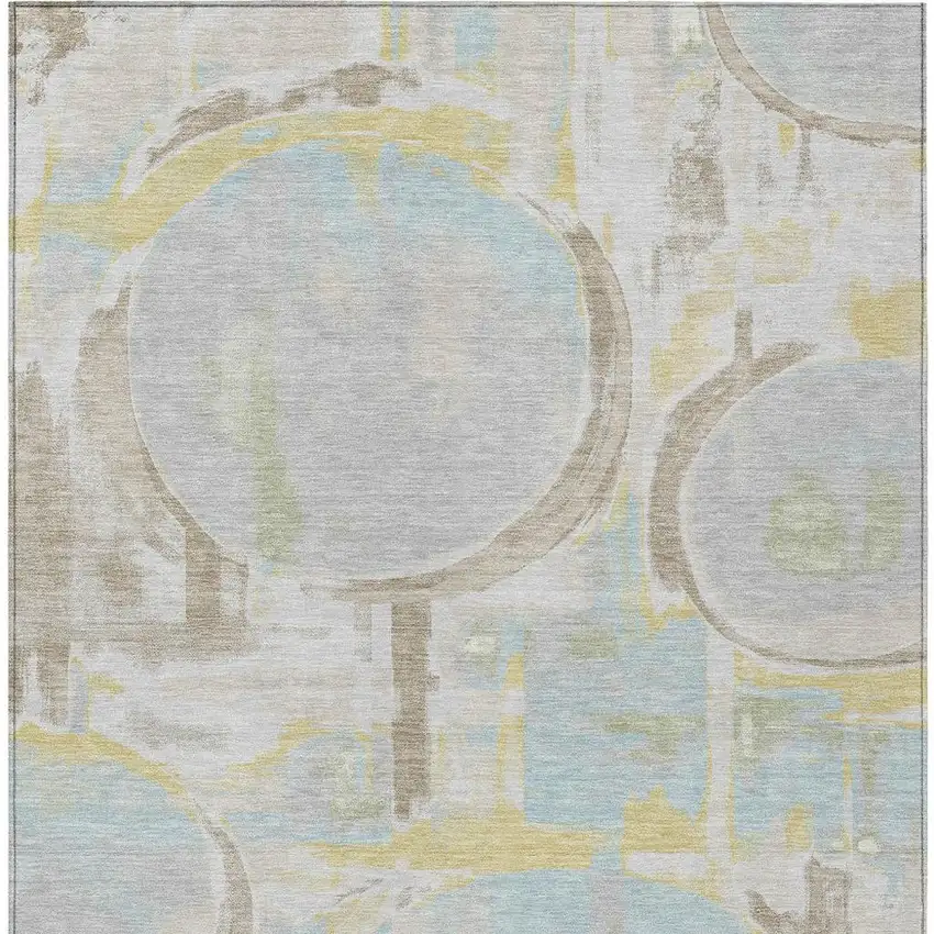 Silver And Gray Abstract Washable Indoor Outdoor Area Rug Photo 1