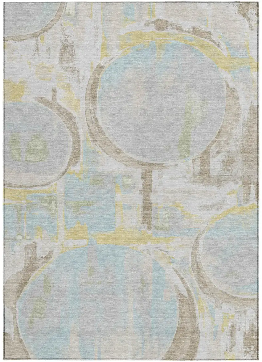 Silver And Gray Abstract Washable Indoor Outdoor Area Rug Photo 3
