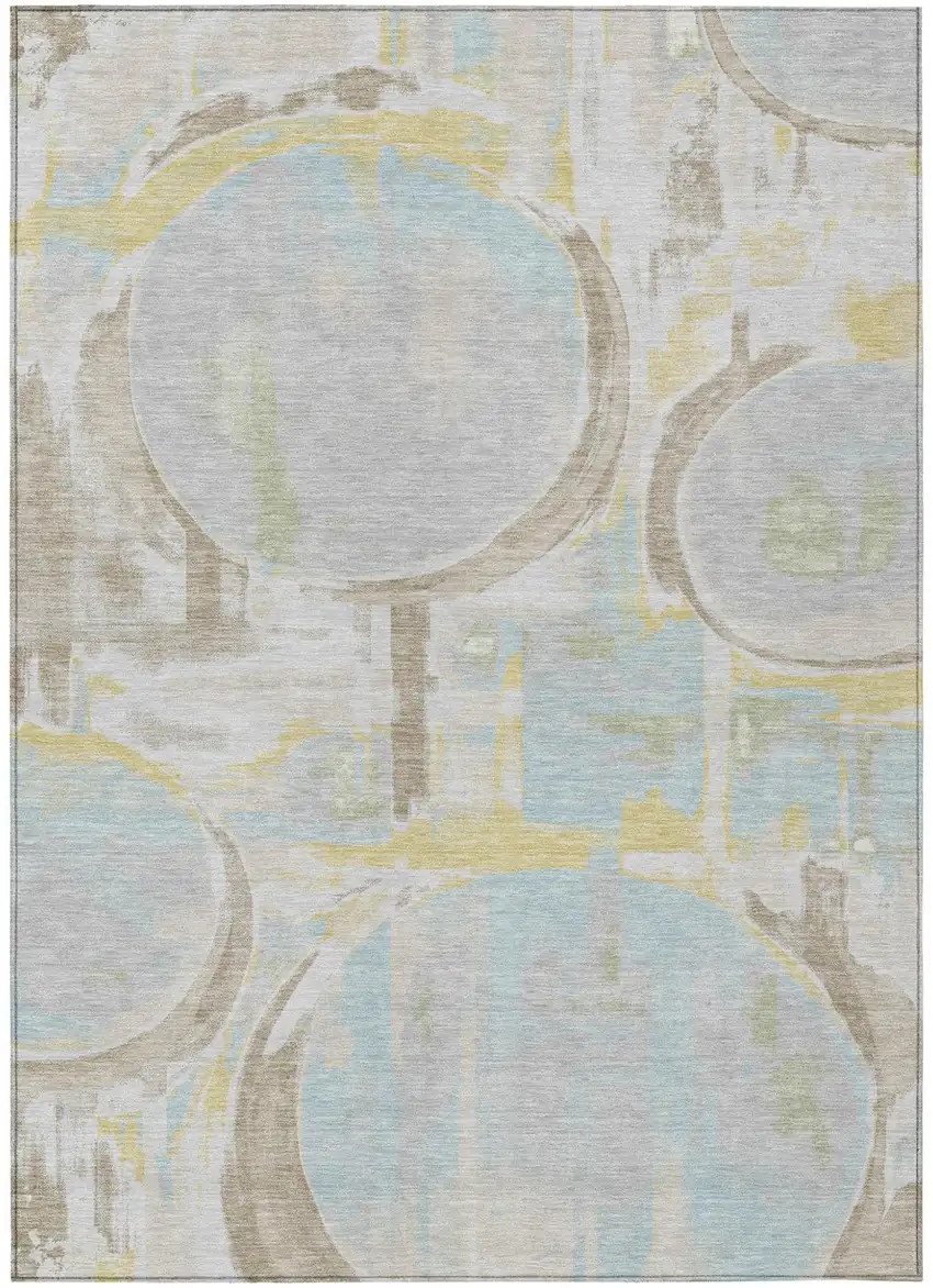 Silver And Gray Abstract Washable Indoor Outdoor Area Rug Photo 2