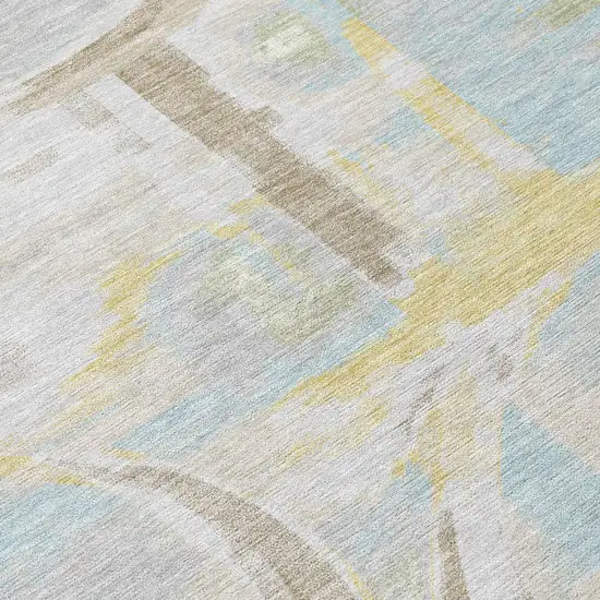 Silver And Gray Abstract Washable Indoor Outdoor Area Rug Photo 5