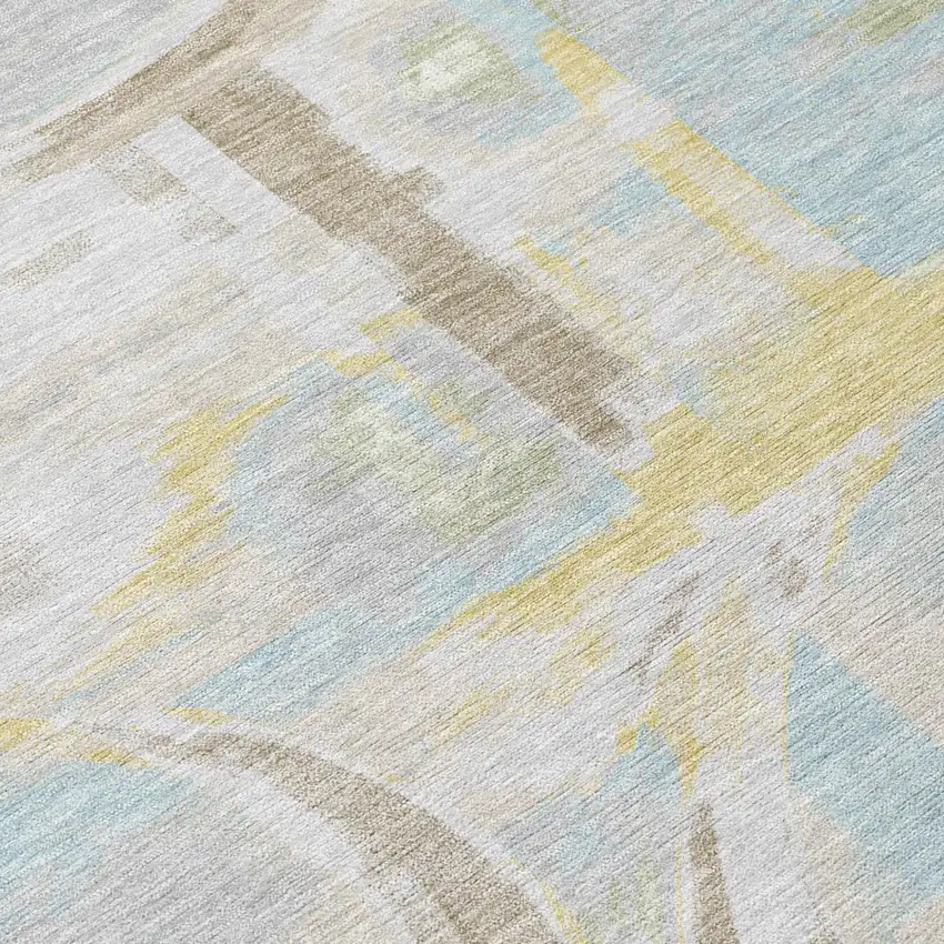 Silver And Gray Abstract Washable Indoor Outdoor Area Rug Photo 5